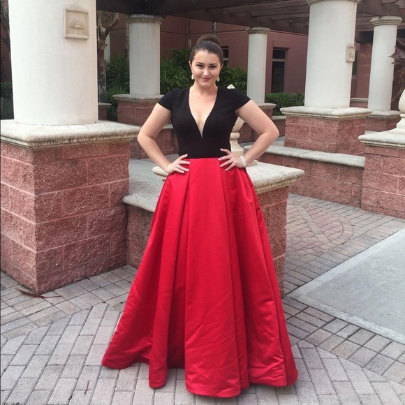 Jovani Pageant Formal Red Black Ball Gown with Cap Sleeves Plunging Neckline,New Products : American Fashion Style Bags On Sale